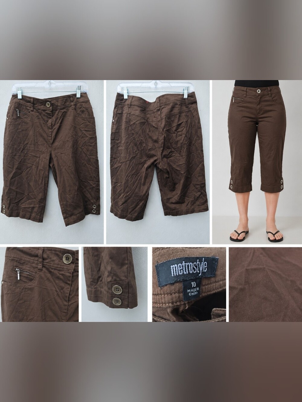 Women’s Brown Capri Pants with Zipper Pockets – MelliStyle Size 10